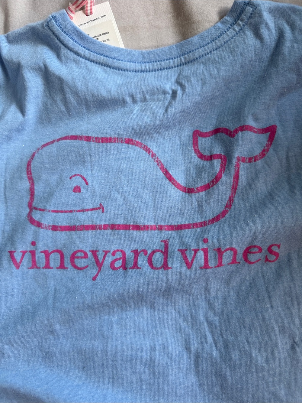 Vineyard Vines Sky Blue Pocket Tee with Pink Whale